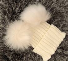 Boina de lana de piel sintética para niños y bebés, gorro divertido con 2 pompones dobles y orejas, de invierno 2024 - compra barato