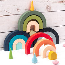 Hot Rainbow Stacker Nesting Puzzle Toys Tunnel Stacking Game Montessori Toys Baby Wooden Building Blocks Toddler Toy 2024 - buy cheap