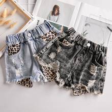 Baby Girl Denim Shorts Summer New Children Jean Hit Pants Leopard stitching Casual Loose Jeans Kids Teens holes Shorts Y2833 2024 - buy cheap