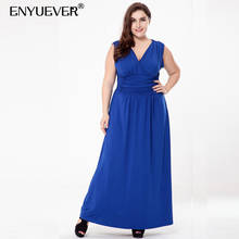 Enyuever-vestido formal azul royal, elegante, feminino, 5xl, 6xl, plus size, decote em v, sem mangas, longo, vestido de noite, festa, maxi 2024 - compre barato