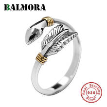 BALMORA 100% 925 Silver Feather Ring For Women Girl Lover Retro Simple Open Ring Statement Ring Jewelry Valentine's Day Gift 2024 - buy cheap