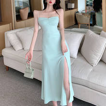 2021 Slim Long Party Dress High Waist Stretch Sexy Slit Dress Actress Elegant Retro Solid Color Summer Dress S520 2024 - buy cheap