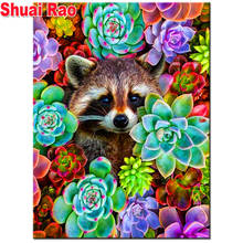 5d animal pintura diamante suculentas plantas cheia quadrado/redondo bordado diamante bonito guaxinim decoração de casa mosaico presente de natal 2024 - compre barato