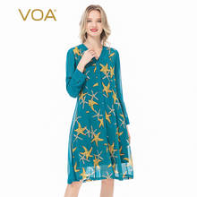 VOA Silk 12M/m Printed Georgette Star V-neck Shirt Long Sleeve Single-breasted Loose Waist Woman Dress A24 2024 - buy cheap