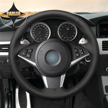 Capa para volante em couro legítimo preto, capa personalizada para bmw e60, e61, touring 530d e63 e64 2003 a 2010 2024 - compre barato