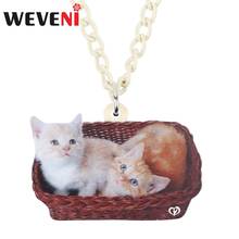 WEVENI Acrylic Cute Basket Double Cat Pendant Necklace Chain Choker Anime Design Jewelry For Women Girls Party Charms New Gifts 2024 - buy cheap