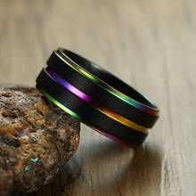 Мужское кольцо из нержавеющей стали Mostyle, черное основное кольцо с радужной линией, обручальное кольцо разных цветов 2024 - купить недорого