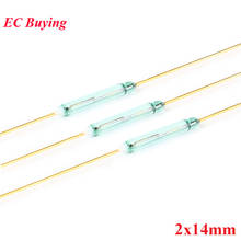 100 шт. язычковый переключатель 2x14 мм 2*14 мм, магнитный переключатель управления, зеленое стекло, нормально открытый, без контактов для датчиков, 100% оригинал, нет 2024 - купить недорого