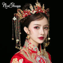 NiuShuya Red Gold Traditional Chinese Style Wedding Hair Accessories Luxury Headpiece Bridal Headband Gold Hair House Hair Crown 2024 - buy cheap