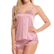 Sexy Summer Home Wear Sleep Wears Women Sleepwear Pyjama Sets Sleeveless Strap Trim Satin Cami Top Nightwear 2024 - buy cheap