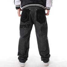 Свободные мужские джинсы, черные широкие брюки, мягкие мешковатые джинсы в стиле хип-хоп, длинные брюки для скейтборда с надписью и вышивкой, размер 30-46 2024 - купить недорого