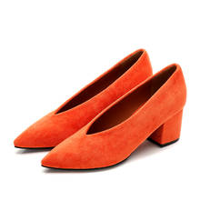 Fashion Blue Orange Black Pointed V Mouth High Heels Female Crude Heel Women Work Shoes Slip-On Low-heeled Sexy High Heel Pumps 2024 - buy cheap