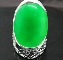 Free shipping  27X33mm Genuine Solid 925 Sterling Silver Green Natural jade Ring Size 7/8/9/10 2024 - buy cheap