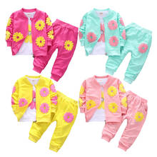 2021 Spring Autumn Clothing Set For Baby GIrls Cartoon Flower Lovely Toddler Kids Suit 4 Color Coat + Shirt + Pants 3Pcs Suit 2024 - buy cheap