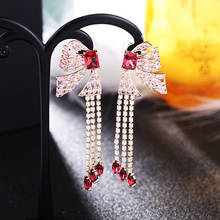 HUAMI-pendientes largos de estilo francés para mujer, aretes de borla, mariposa roja, de lujo, aguja de Color plateado de alta calidad, nuevo diseño 2024 - compra barato