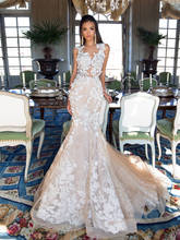 Detmgel Gorgeous Appliques Court Train Mermaid Wedding Dress New Elegant Scoop Neck Button Lace Trumpet Bridal Gown Plus Size 2024 - buy cheap