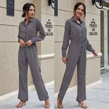 Elegant Women Jumpsuits Autumn Winter Vintage Print Turn-down Collar Button Shirt Style Romper Casual Office Lady Work Clothes 2024 - buy cheap