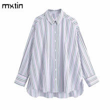 2021Women Fashion Color Stripes Oversize Blouses Vintage Irregular Lapel Collar Long Sleeve  Female Shirts Blusas Casual Tops 2024 - buy cheap