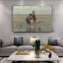 Pintura famosa o brinquedo veleiro por jozef israelitas arte pintura a óleo impressões na lona arte da parede imagem para sala de estar decoração casa 2024 - compre barato
