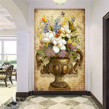 Wellyu-papel de parede personalizado 3d, murais fotográficos, europeu, retrô, vaso floral, entrada de corredor e corredor 2024 - compre barato