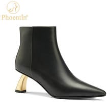 Phoentin Metal high heel boots women genuine leather ankle booties 2020 winter new lady elegant pointed toe zipper shoes FT1155 2024 - buy cheap