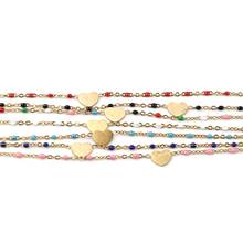 Tobillera de acero inoxidable para hombre y mujer, pulsera con cadena de eslabones, en forma de corazón, esmalte Multicolor, Color dorado, 23cm,1 unidad 2024 - compra barato