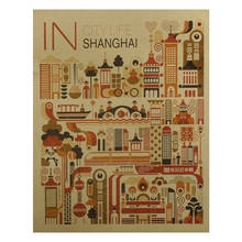 Póster de papel Kraft nostálgico para decoración del hogar, pegatinas de pared con estampado creativo Simple, Retro, novedad del día de Shanghai 2024 - compra barato