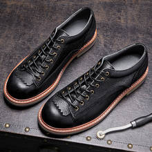 Yomhou-botas de couro bovino masculinas, calçado casual britânico de alta qualidade com ferramentas, ponta redonda, novo designer 2021 2024 - compre barato