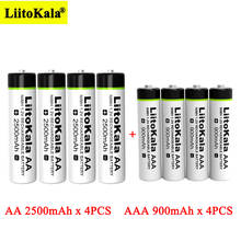 4 pces liitokala 1.2v aa 2500mah ni-mh bateria recarregável + 4 pces aaa 900mah para baterias de controle remoto do rato da arma de temperatura 2024 - compre barato