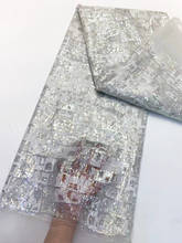Tela de tul con lentejuelas blancas para vestido, tela de alta calidad, totalmente bordada, de red francesa, FXZ044, 5 yardas/unidad 2024 - compra barato
