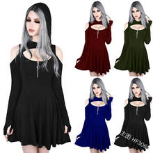 Rosetic Women Hoodie Dress Gothic Casual Fitness Black Hooded Streetwear Girl Sexy Pleated Hollow Off Shoulder Mini Dresses 2024 - buy cheap