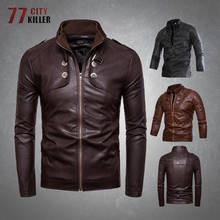 Washed Leather Jacket Men Vintage Multi-button Stand Collar Men's PU Jackets Casual Fashion Motorcycle Biker Leather Coats Male 2024 - buy cheap