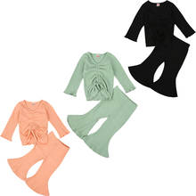 FOCUSNORM 0-3Y Autumn Infant Baby Girls Clothes Sets Solid Bowknot Knit Long Sleeve Pullover Tops Flare Pants Trousers 3 Colors 2024 - buy cheap