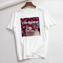 Camiseta de gato fofo feminina, camiseta casual engraçada com estampa harajuku kawaii fashion camiseta verão manga curta top feminina 2024 - compre barato
