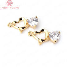 (31976)6PCS 15*10MM 24K Champagne Gold Color Brass with Zircon Double Hearts Charms Pendants High Quality Jewelry Accessories 2024 - buy cheap