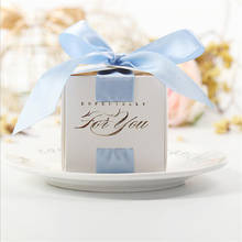 Caja de recuerdo de boda blanca cuadrada de 2,56 ", caja de dulces con cinta, caja de regalo para invitados, recuerdo de boda 2024 - compra barato