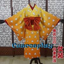 Fantasia feminina de kimono, roupa para cosplay de demon slayer kimetsu no yaiba agatsuma zenitsu 2024 - compre barato