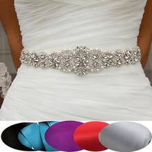 Cinturón de novia con diamantes de imitación, faja con cinta de satén para vestido de fiesta de boda 2024 - compra barato