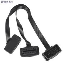 Flat 16Pin ELM327 OBD2 Male To Dual Female Y Splitter Elbow Extension Cable Lead 30CM 2024 - buy cheap