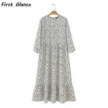 2021 Spring Summer Bohemia Women New White Print Maxi dress Fashion Casual Pleated Straight Tube Three Quarter Sleeve Dress 2024 - buy cheap