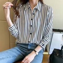 Striped Women Casual Shirts 2021 Office Lady Work Wear Blouses Single Breasted Ladies Turn-down Collar Tops Long Sleeve Clothes 2024 - buy cheap