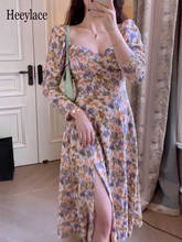 Женское длинное платье в французском стиле, летнее пляжное платье с цветочным принтом в стиле бохо, повседневные Соблазнительные вечерние платья с разрезом, платье, 2021 2024 - купить недорого