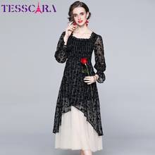 TESSCARA Women Spring Elegant A-Line Dress Festa High Quality Long Vintage Party Robe Femme Square Collar Designer Vestidos 2024 - buy cheap