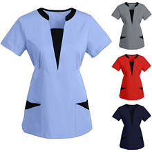 Women Short Sleeve V-neck Tops Working Uniform Floral Print Pocket Blouse Overalls Nurse Accessories Медицинская Одежда 2024 - buy cheap