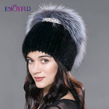 ENJOYFUR women winter mink fur hats knitted real mink silver fox fur caps female russian warm beanies good women's fur hat 2024 - buy cheap