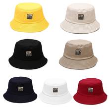 Men Women Vintage Letters Label Patch Bucket Hat Solid Color Wide Brim Sun Protection Hip Hop Packable Cotton Panama Fisherman C 2024 - buy cheap