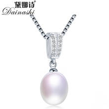 Dainashi-collar de perlas ovaladas de agua dulce para mujer, colgante de circonita de plata de ley 100% auténtica, joyería fina flotante 2024 - compra barato