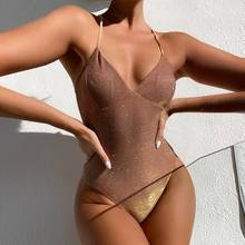 Bikinis Set Women Monokini Shiny High Cut Swimwear Women Spaghetti Straps One Piece Swimsuit for Summer Women's Clothing 2021 2024 - buy cheap