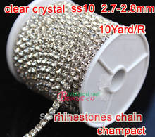 Cadena de diamantes de imitación de cristal, base plateada SS10 de 2015mm, 10 yardas por rollo, garra compacta para vestido de boda, gran calidad, 2,8 2024 - compra barato