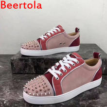 Мужские дизайнерские кроссовки Beertola, на шнуровке, с золотистыми заклепками, повседневная обувь из флока розового цвета, 2019 2024 - купить недорого